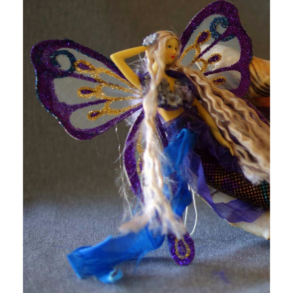 Mermaid doll collection with butterfly wings handmade tail blue purple