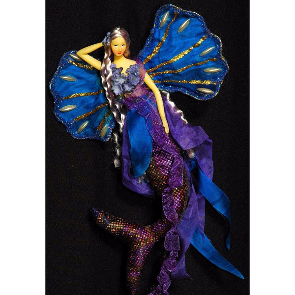Mermaid doll  ornament hanger blue purple flexible silicon tail