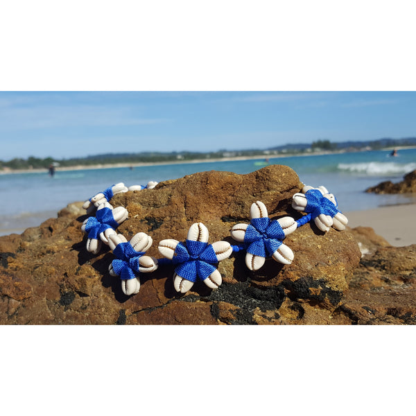 necklace blue flower cowrie shell design beach style boho necklace