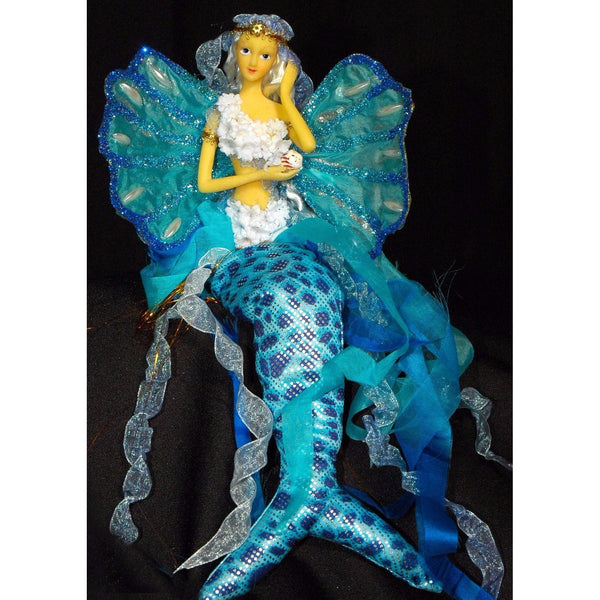 mermaid tail doll mermaid crown clam shell wings flower bra pearls flexible tail handmade 