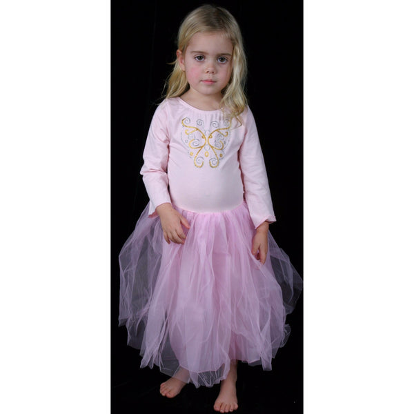 Butterfly dress, Stretch cotton Lycra long sleeve with butterfly motif full tulle skirt 