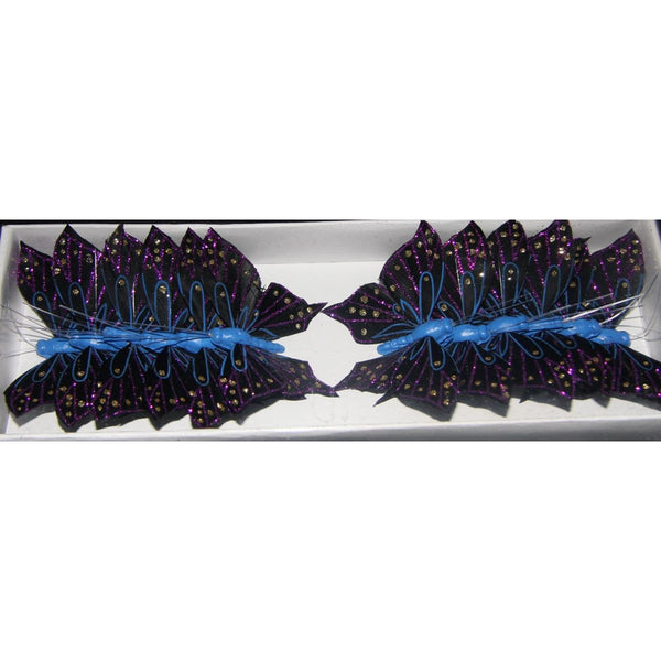 feather glitter butterfly black blue purple butterfly decoration party theme cake topper on florist wire