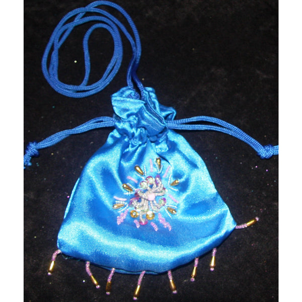 Beaded Fairy Bag blue satin drawstring fairy glitter dilly bag