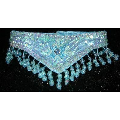 Fringe Beaded Sequin Collar light baby blue, Mermaid necklace Genie Aladin