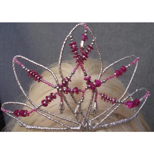 Fairy Crown Magenta Silver Tiara Handmade bead droplets
