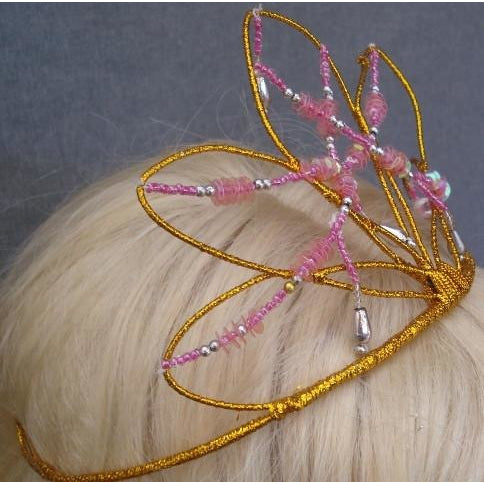 Wire Tiara Gold pink handmade 