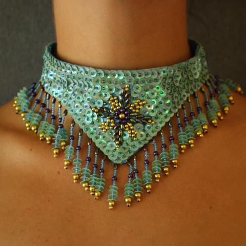 Bellydance mermaid necklace sequin scales beaded collar choker