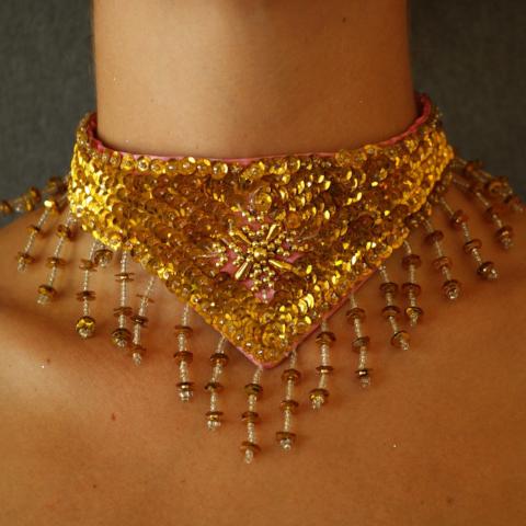 Golden Fringe necklace collar chokker handmade gold belly dancewear