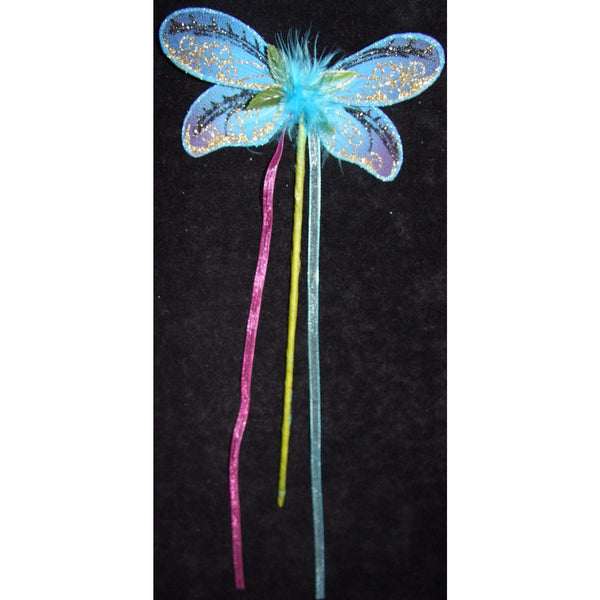 Dragonfly on stick blue wand ribbon glitter