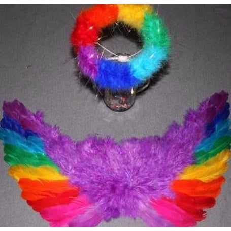 Rainbow Feather Angel Wings and Halo costume set 