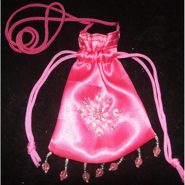 Fairy Bag hot pink drawstring satin beaded droplet fairy dilly bag