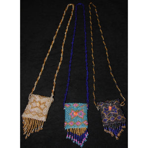 Crystal Pouch Necklace Beadwork Fringe Handmade