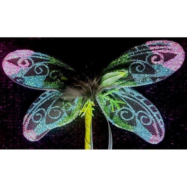dragon fly stick handmade black blue pink green dragonfly wings wand 