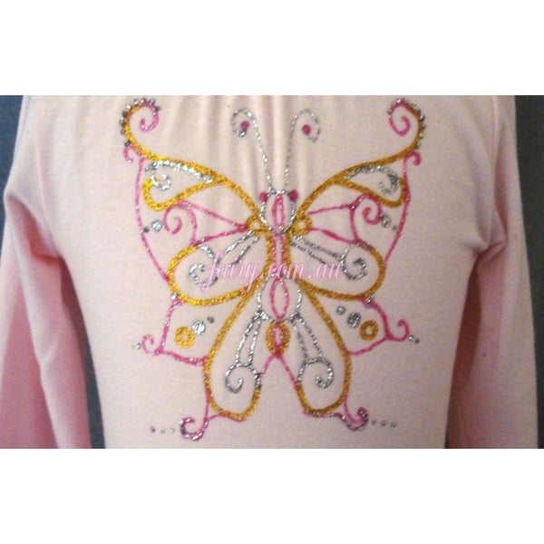 Hand painted glitter butterfly design motif front of dress