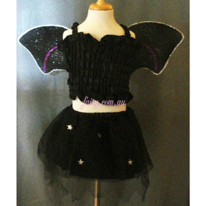 Halloween Witch Bat costume mini tutu wings top set black silver