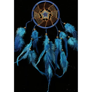 dreamcatcher Mobile Blue Star feathers Gold thread