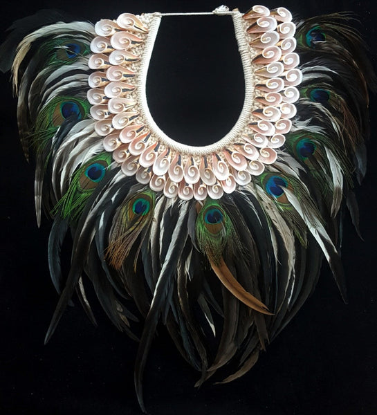 Mermaid Tribal  Peacock Feather and Shell Necklace