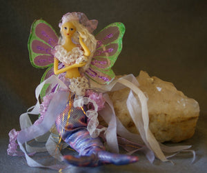 LILAC Mermaid Tail Doll Butterfly Wings holding shell