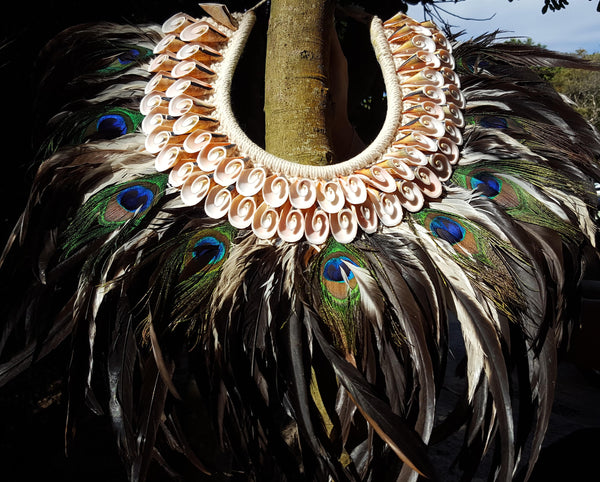 Mermaid Tribal  Peacock Feather and Shell Necklace
