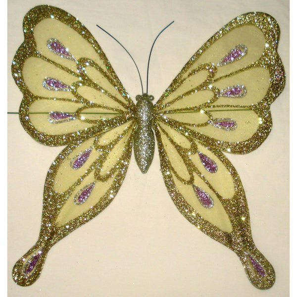 Butterfly organza glitter wings decoration ornament lime lilac 25cm  