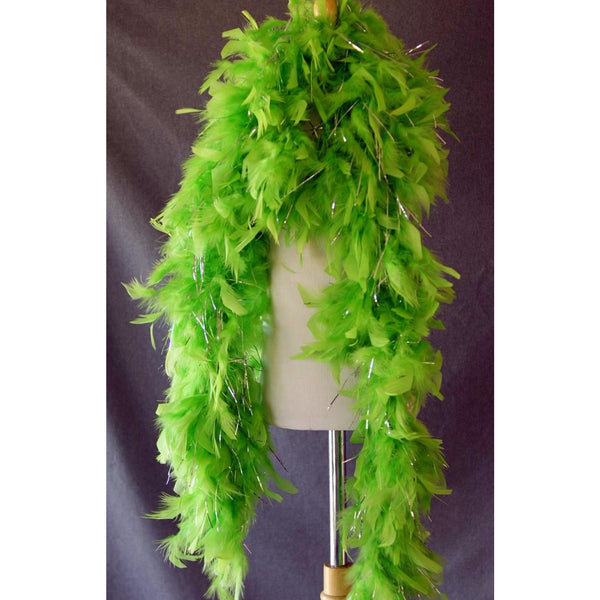 Long Lime Green Thick Quality Feather Boa silver tinsel glitter strips