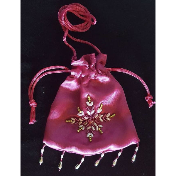 Fairy Glitter bag hot pink satin beaded drawstring glitter dust bag