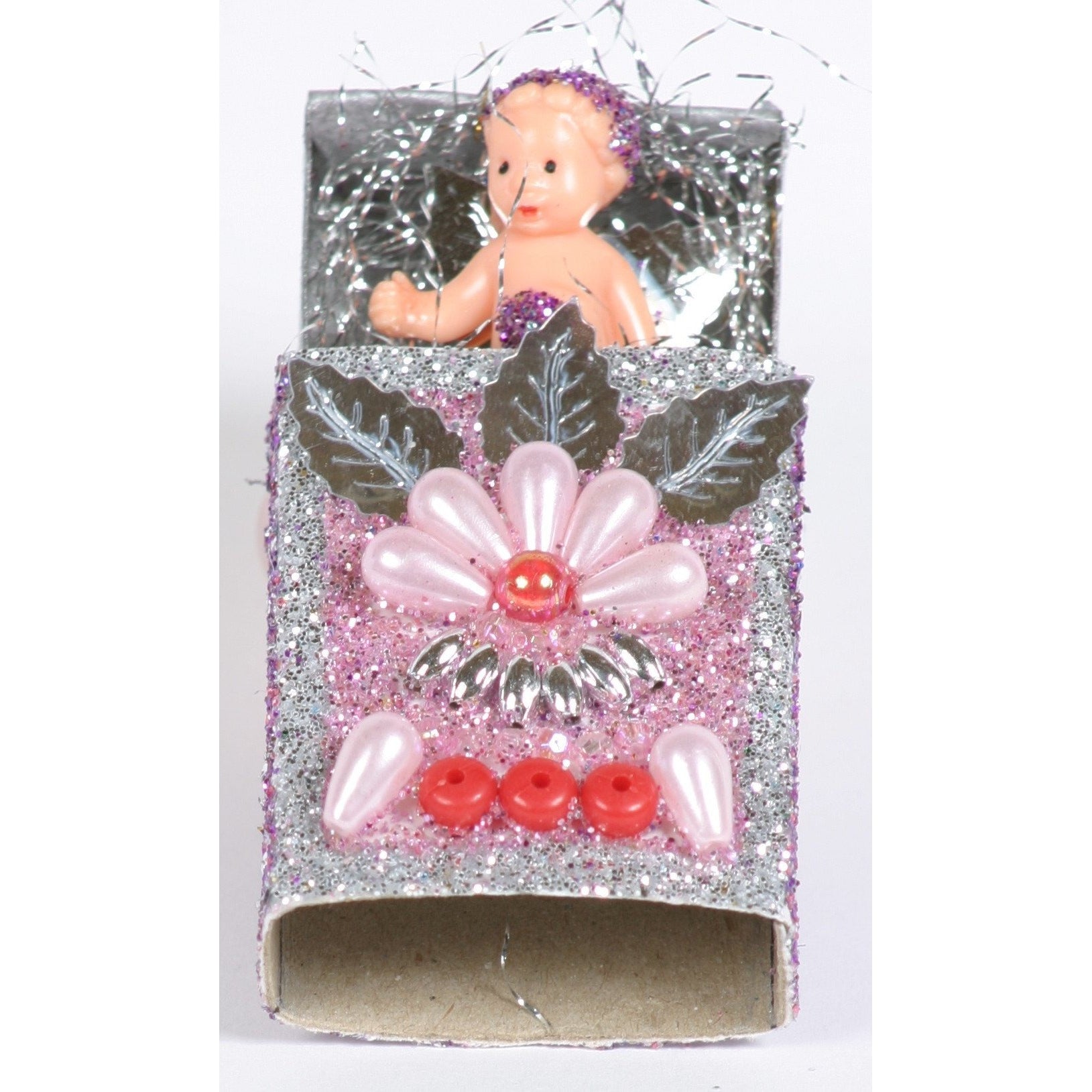 Little fairy doll matchbox decorated with glitter beads and sequins