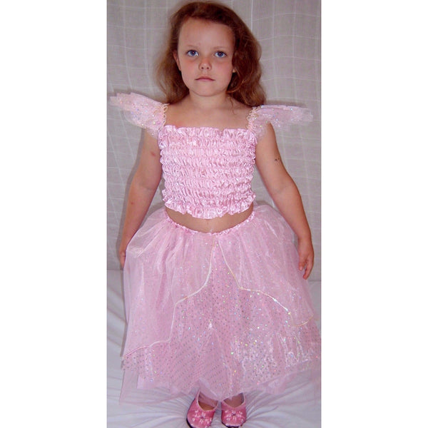 pink princess fairy top and skirt stretch elastic waistband overlay glitter fabric skirt