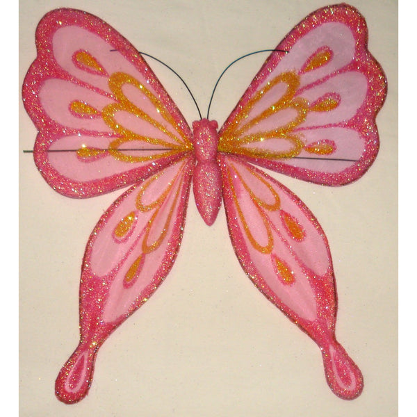 Hot Pink Butterfly decoration 25cm Organza glittery wings design pinched wings