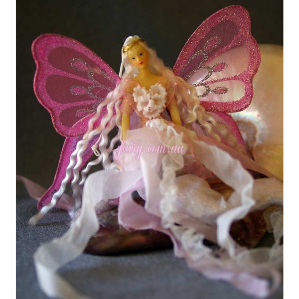 Pink tail mermaid doll with butterfly wings handmade flexible sitting or hanging ornament decoration