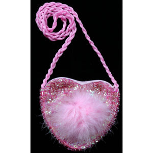 heart shape zip shoulder fairy bag child size pink sequin feather 