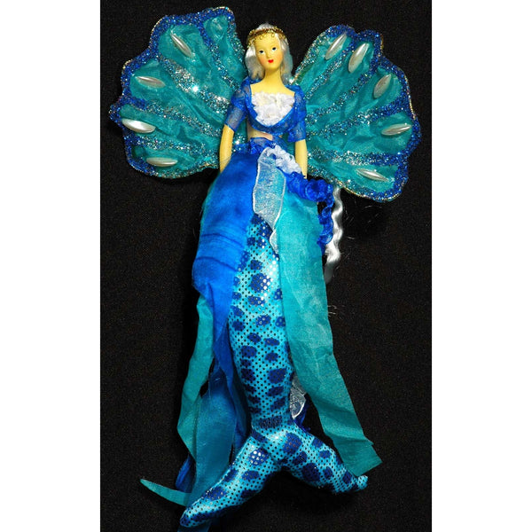 Mermaid tail doll tree decoration hanger mobile turquoise blue 