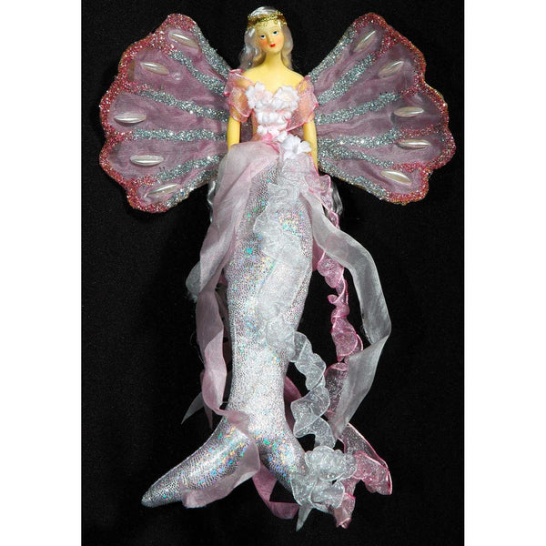 Mermaid tail doll pink flexible tail clam shell wings pearl pink glitter shimmer tail