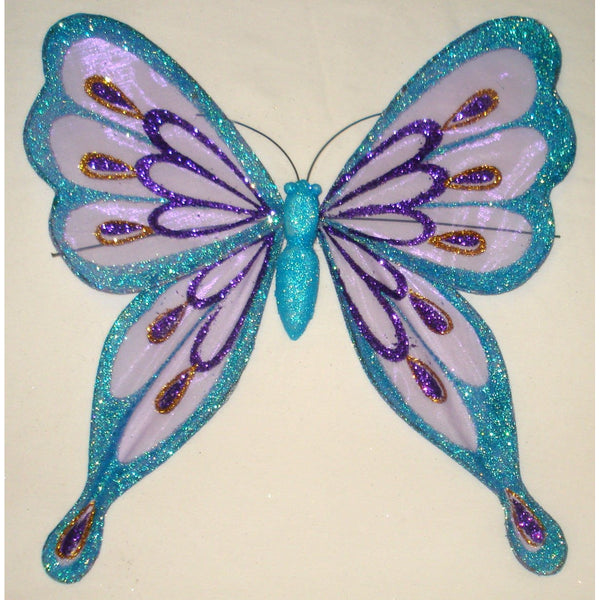 Turquoise Blue Purple Gold Butterfly decoration glitter design pinched wings tree butterfly theme ornament